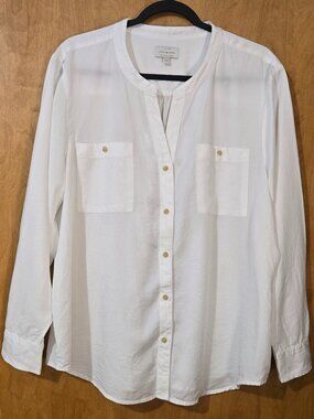 Lucky Brand Womens White button-up Utility blouse size XL 100% Lyocell Relaxed